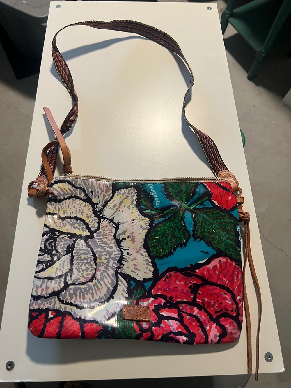 Consuela Floral Patent Crossbody in Red, Cream, Green & Blue